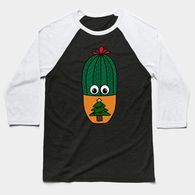 Cute Cactus Design #317: Cactus In Christmas Tree Pot Baseball T-Shirt by DreamCactus
